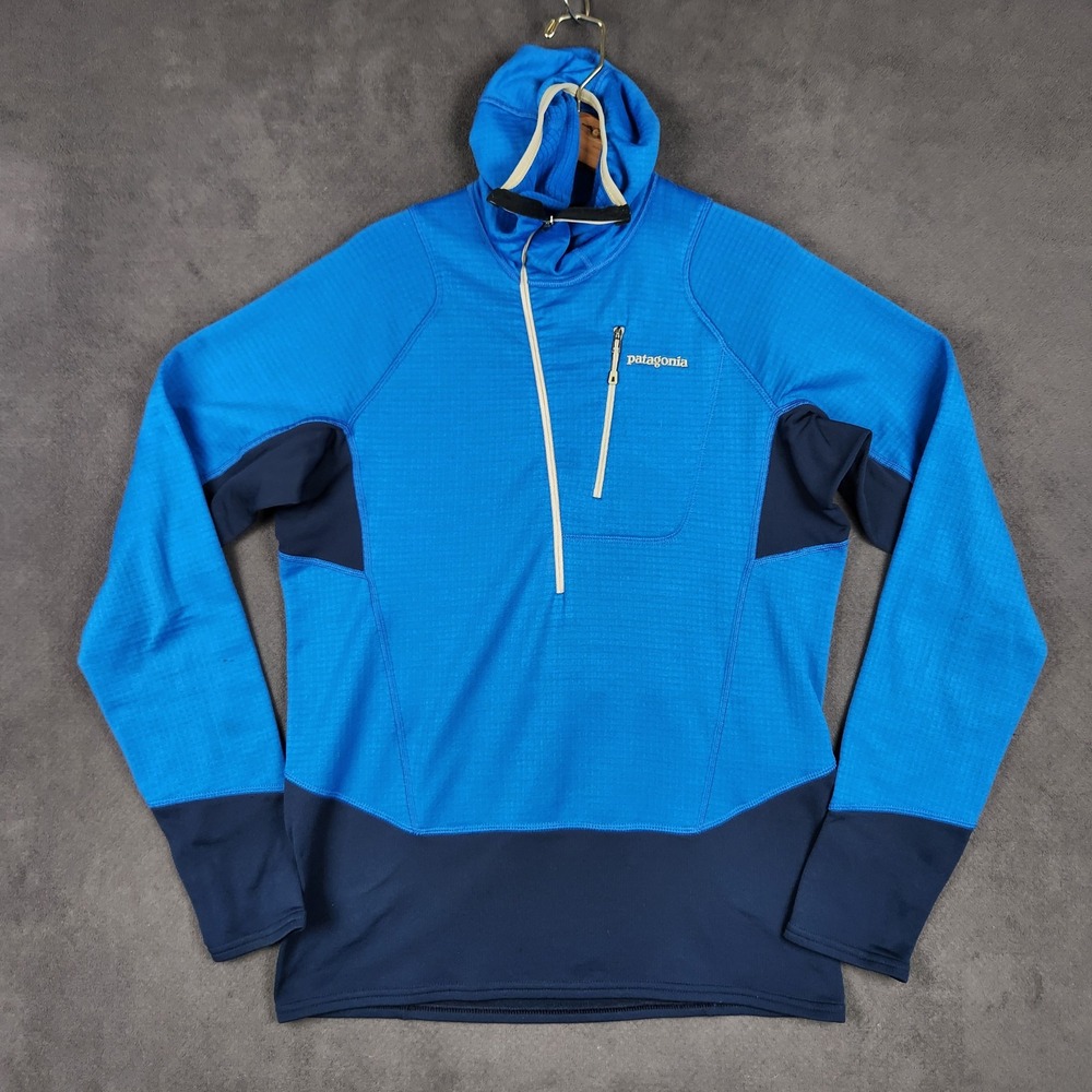 Patagonia R1 Hoody Mens Medium Blue 1/2 Zip Polartec Grid Fleece Pullover 40073